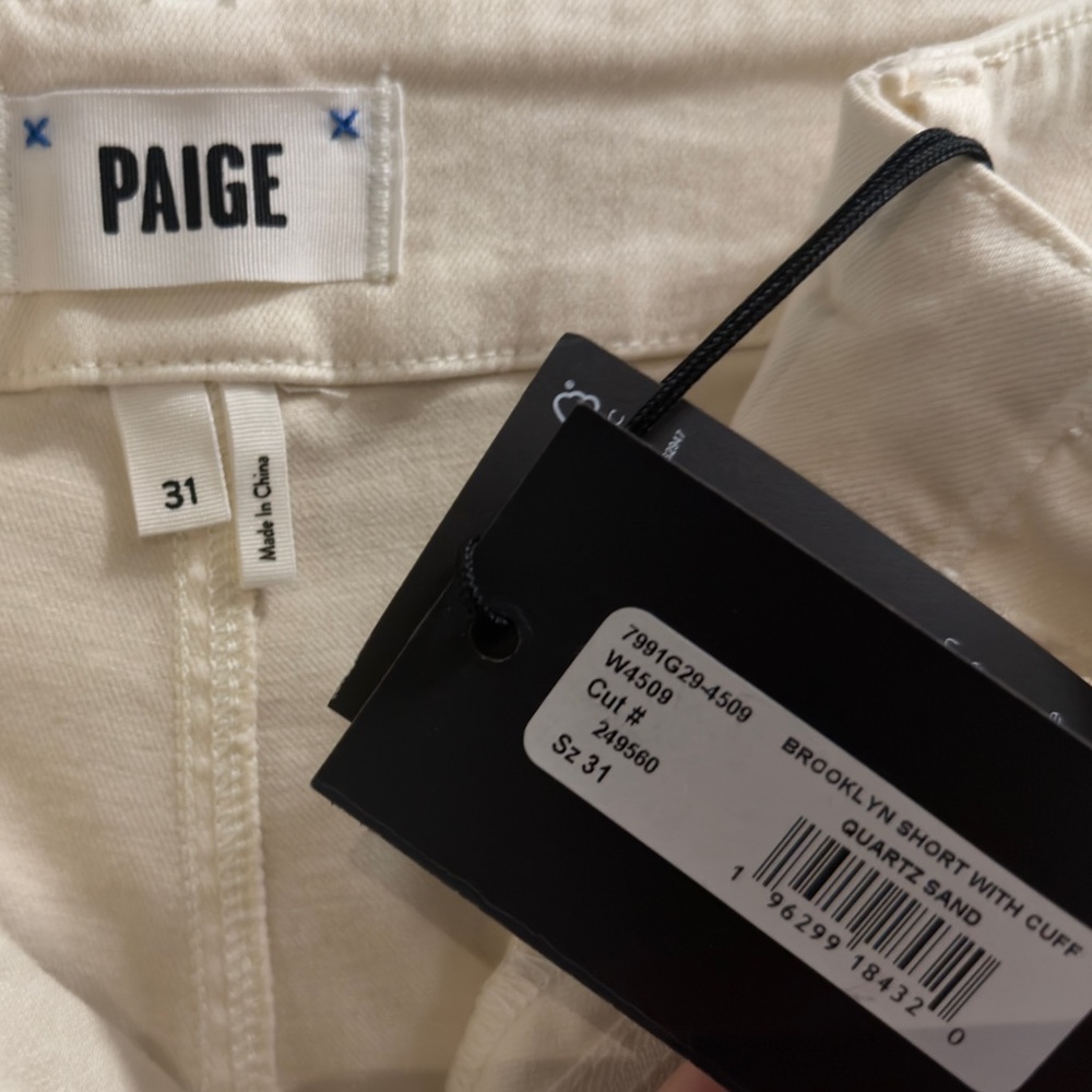 PAIGE Brooklyn High Rise Cuffed Shorts Ivory Quartz Sand Size 31 NWT - Picture 5 of 7
